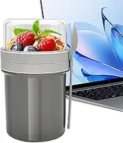Cereal Container Cup, Reusable Container with Lids & Spoon for Overnight Oats, Portable Travel Cereal Holder, Double Layer Snack Salad Jars for School, Home