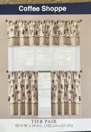 J.C Penney Coffee Shoppe Tier Curtains, Mocha, 60"W x 24"L
