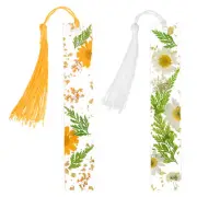 2pcs Transparent Dried Flower Bookmarks for Women Reading White Orange