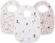 Snap Muslin Bibs for Boys &Girls,3-Pack Baby Bibs for Infants,Newborns and Toddlers,100% Cotton Muslin Bib