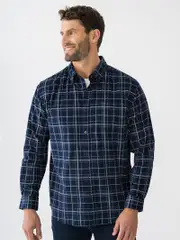 Long Sleeve premium Micro Cord Shirt Blue Navy Check