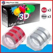 (3Red+3Silver) LabelTape 3D Fit For Motex E-101 E-303 Label Makers