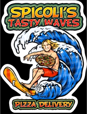 "TASTY WAVES" Fast Times at Ridgement High SURFING DECAL Jeff Spicoli sticker