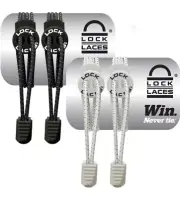 LOCK LACES Elastic No Tie Shoe Laces (Pack of 2) One Size Fits All (Black-White)
