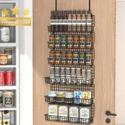 6 Tier Spice Rack Organizer with Door Hook Wall Mounted & Over Door Black