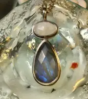 Genuine 925 Sterling Silver Moonstone & Labradorite Gemstone Pendant