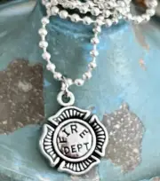 Silver Fire Department Necklace. Love. Firefighters. Hero