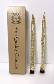 2 Vtg 12" Lucite Acrylic Clear Gold Flecks Taper Candles Hollywood Regency MCM