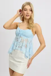 Blue Singlet Top Lace - Size 16XL, Women's Singlet