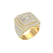 5.28ct Round & Baguette Moissanite Men's Cushion Cluster Ring 14k Gold Plated