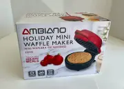 Waffle Maker Mini Holiday Gingerbread Man Red Non-Stick 4" Cooking Surface NEW