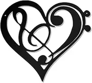 Zhengmy Heart Metal Music Wall Decor Musical Notes Metal Wall Art Vintage Theme Note Hanging Sign for Music Room, Bedroom, Living Room or Classroom 13.78 x 12.6 Inches