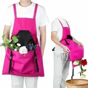 Gardening Apron Canvas Garden Aprons Harvesting Pouch with Quick Release Pocket Garden Picking Bag for Women and Men, Rose Red