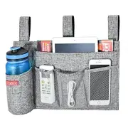 Linen Bedside Caddy, Bedside Storage Organizer for Hospital 5 Pockets Grey