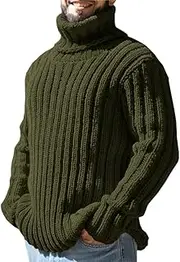 [Runcati] Mens Sweaters Turtleneck Cable Knitted Pullover Long Sleeve Slim Fit Chunky Casual Fall Winter Warm Cardigans