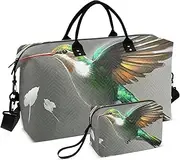 [ZRYSMY] Duffel Bag for Traveling, Feather Hummingbird Fly Travel Bag Gym Bag, with Multiple Interior Pockets Shoulder Weekender Bag for Women Men with Toiletry Bag 20.5L x 1.9W x 13.8H, Multi-Colored