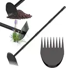 Adjustable Garden Hoe with 8-Tooth Rake, 17 to 60 Inch Long Handle