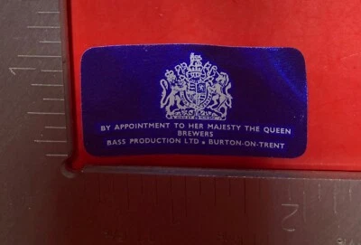 BY APPOINTMENT TO HER MAJESTY THE QUEEN BLUE paper label beer bottle 1X2 INCHES