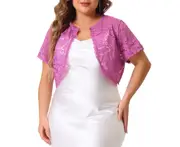 Agnes Orinda Plus Size Lace Sheer Floral Bolero Shrug Purple