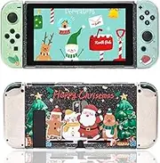 Clear Glitter Switch Case, TPU Protective Case with Thumb Grips and Tempered Glass Screen Protector (Green Christmas)