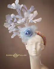 Kentucky Derby Fascinator Light Powder Blue Rose Hat Royal Ascot Beaded Headband
