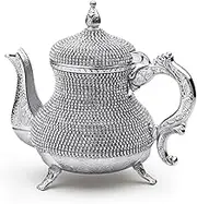 LaModaHome Handcrafted Turkish, Moroccan, Arabic Teapot/Pitcher with Rhinestones, Handmade Crystal Kettle, Decorative Carafe, 2.6 lb, 27 fl. oz. - Silver