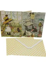 (2) Vintage Quality Crest Get Well Little Girl Bonnet Greeting Cards & Envelopes