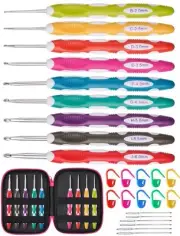 NiArt Aluminum Crochet Hook Anti-Slippery Silicone Handle 9PCS 2-6mm 6.4" Col...