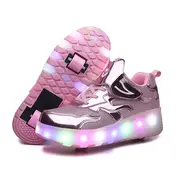 Roller Skate Sneaker Double Wheeled Rechargeable LED Flash Light Rolle