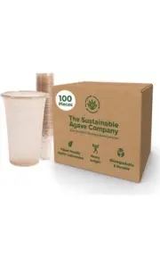 Sustainable Agave Co Sweet Agave Fiber Cups 12 Ounce 100 Count Biodegradable Pla