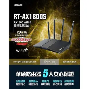 ASUS 華碩 RT-AX1800S 四天線雙頻 WiFi 6 無線路由器(分享器) 可擴充