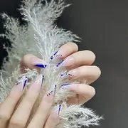 24 pcs Pr on Nails Medium Length Stitching Color Coffin Fake Nails Full Cover S on Nails with Designs Acrylic Nails for Women（Without Glue）