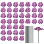 Silk Hydrangea Flowers, Purple Artificial Flowers for Wedding 64 Set
