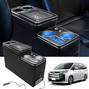 Upgrade Centre Console with Storage Box Compatible with VW T5 T6 T6.1 2013-2019, Car Interior Center Console Storage Box, Car Accessories Armrest with USB and LED Lights, Wireless Charging