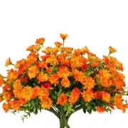 8 Bundles Artificial Flowers for Outdoors Faux Mums UV Resistant Orange