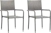 Garden Dining Chairs 2 pcs Stackable Grey Poly Rattan Patio Chair