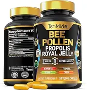 Organic Bee Pollen Supplement for Men and Women, 7in1 Formula with Propolis, Royal Jelly, Turmeric, Carob & More -150 Capsules