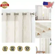 Elegant Light Filtering Curtains - 84" Linen Panels with Embroidered Leaves