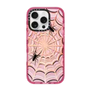 iPhone 16 Pro Impact Case MagSafe Compatible HALLOWEEN SPIDER WEB 4, SPOOKY SPIDERS CORAL PEACH SCARY INSECTS CREEPY BUGS TRANSPARENT