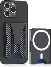 Magnetic Phone Wallet for Apple Magsafe, Metal Card Holder Mag Safe Wallet with RFID Blocking & Money Clip for iPhone 16 15 14 13 12 Pro Max/Pro/Plus/Mini, Carbon Fiber, Fashion