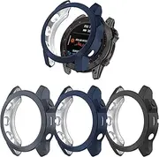 FitTurn 3 Pack Case Cover intended for Garmin Fenix 7X/Fenix 7X Solar/Fenix 7X Sapphire Solar Protector Case intended for GM Fenix 7X 51mm Soft Cover TPU Ultra-Slim Protection Bumper (3 Pack C)