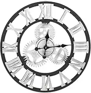 Warmiehomy 60cm Large Wall Clock, 3D Gear Vintage Industrial Silent Roman Numeral Wall Clock for Living Room,Bedroom,Office,Restaurant,Hotel,Cafe Decoration,Silver