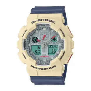 【CASIO 卡西歐】G-SHOCK 復古時尚 經典重返 復刻藍白(GA-100PC-7A2)