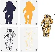 FINGERINSPIRE 4PCS Layered Astronaut Stencils for Painting 8.3x11.7inch Large Spacesuit Drawing Template Plastic PET Helmet Pattern Painting Stencil Space Theme Template for Painting on Wood Canvas