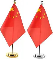 SHOWERORO 2 Pieces Polyester Mini Chinese Table Flag Metal Base for Decorative Table Runner Festive Home Office Shop Display