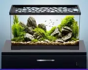 Aquarium Fish Tank Small w/ Accessories Plastic Stones, Miniature Tree & Net