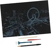 WEKAMOS 1 Set Night View Scratching Drawing with Wooden Pen Gold Plated Pen Brush Scraper DIY Scratch Paper Crafts for Artistic Home Decor and Creative Fun