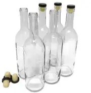 6 Pack 750ml Clear Wine Bottles with Cork Lids for Sparkling Wine Juice Beverage