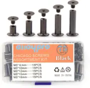 75 Sets Chicago Screws Assorted Kit 5 Size Gunmetal Leather Rivets Black Screw R