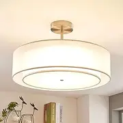 Depuley 3 Lights Semi Flush Mount Ceiling Light Fixture, Vintage Double Drum Pendant, Industrial Ceiling Lamp for Bedroom, Dining Room, Kitchen, Hallway, Entry, Foyer, Living Room Lighting
